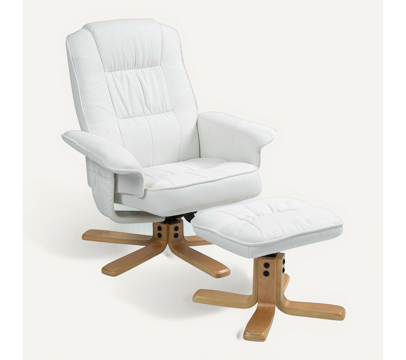 Fauteuil De Relaxation Avec Repose-pieds Charly, En Tissu Blanc