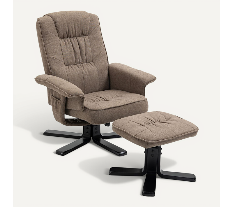 Fauteuil De Relaxation Avec Repose-pieds Charly, En Tissu Brun Et Pieds Noirs