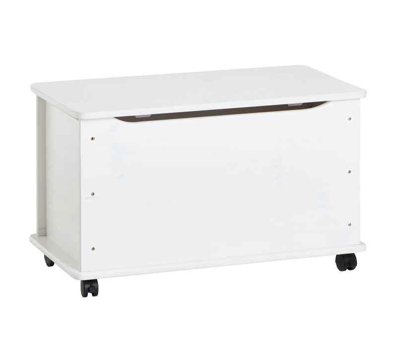 Coffre à Jouets Elisa Avec Roulettes, En Pin Massif Lasuré Blanc