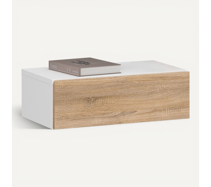 Chevet Suspendu Oceane, En Bois - Blanc Et Sonoma