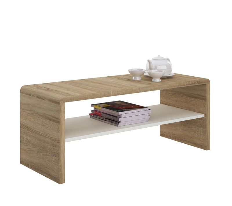 Table Basse / Meuble TV Noelle, En Mélaminé Décor Chêne Sonoma Et Blanc Mat
