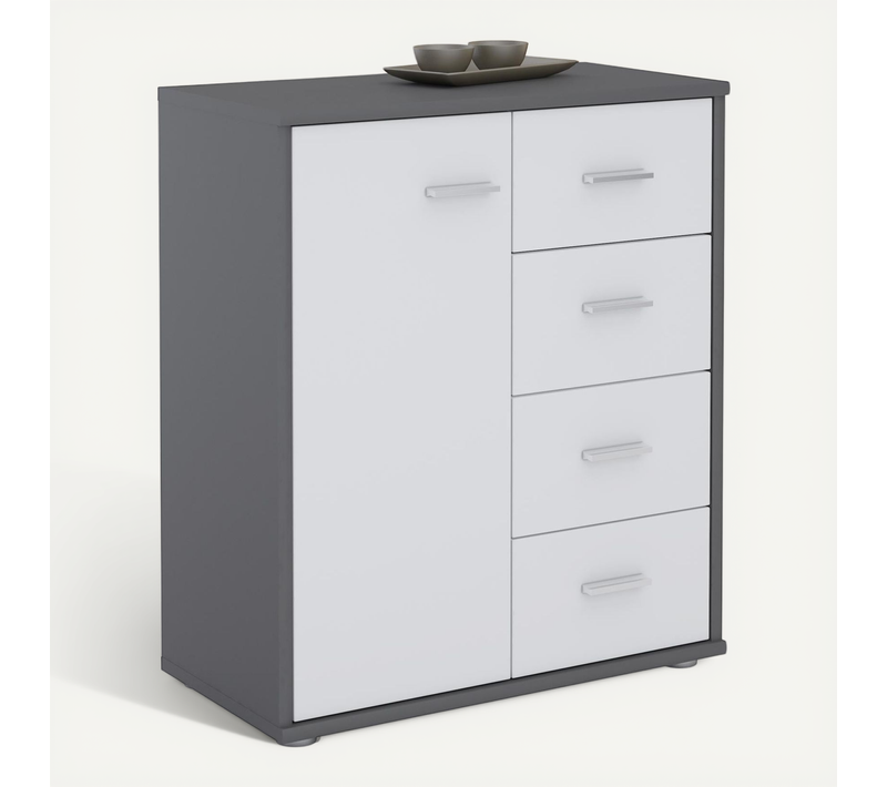 Buffet Oscar, En Mélaminé Gris Et Blanc Mat