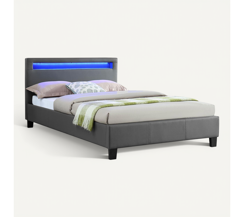 Lit LED Simple Mirando 120x190 Cm, Avec Sommier, Revêtement Synthétique Gris