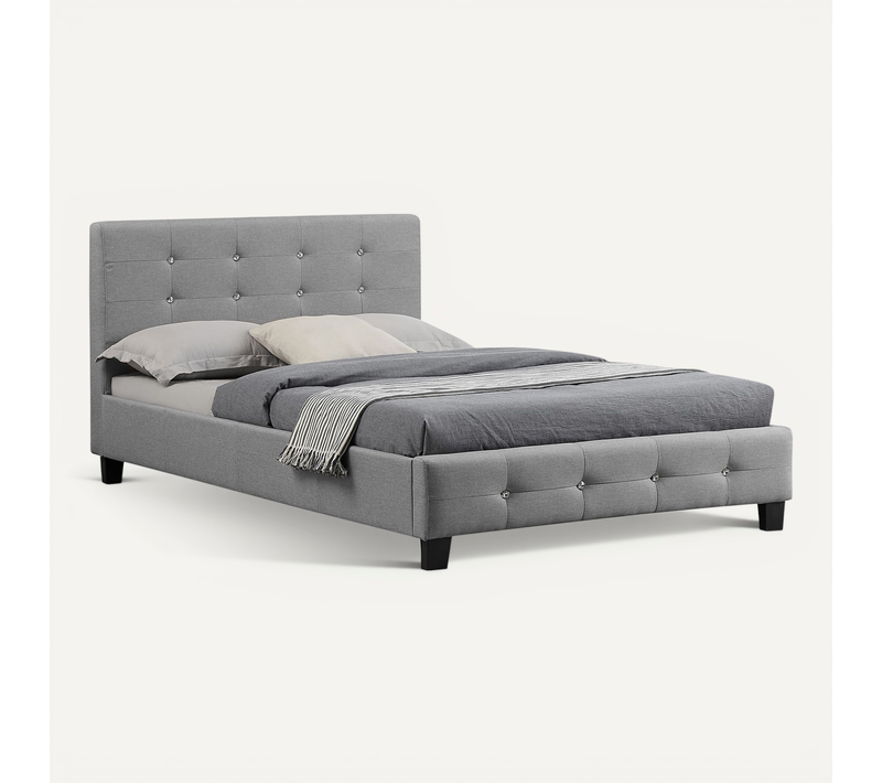 Lit Simple Jolien, 120 X 190 Cm, Capitonné Avec Sommier, Revêtement En Tissu Gris