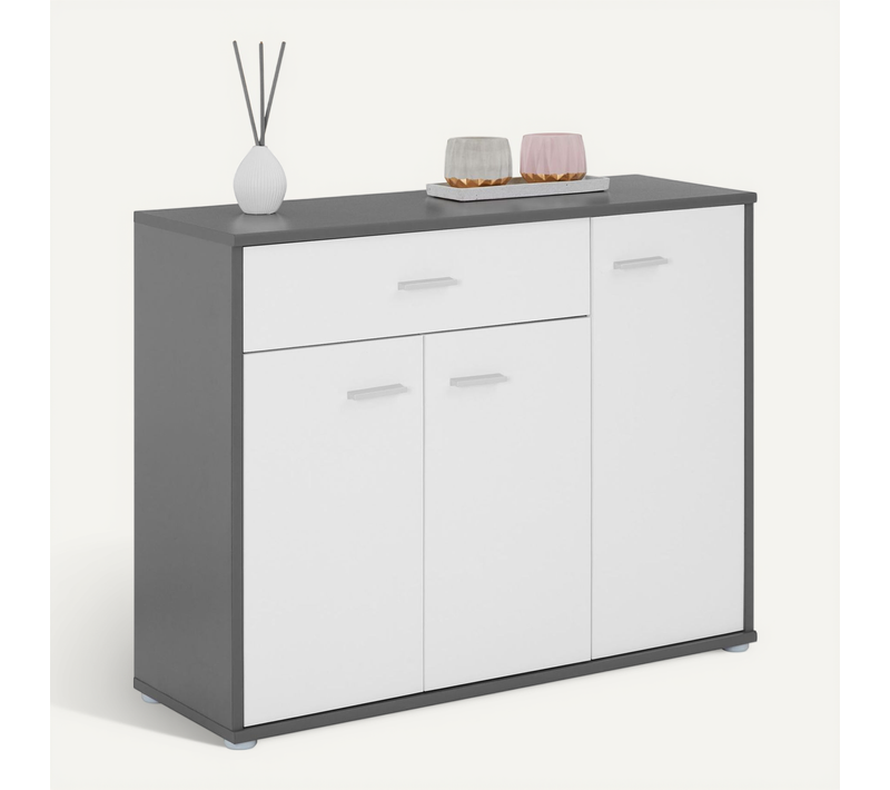 Buffet Salle À Manger Coraline L 88 Cm, Gris Et Blanc