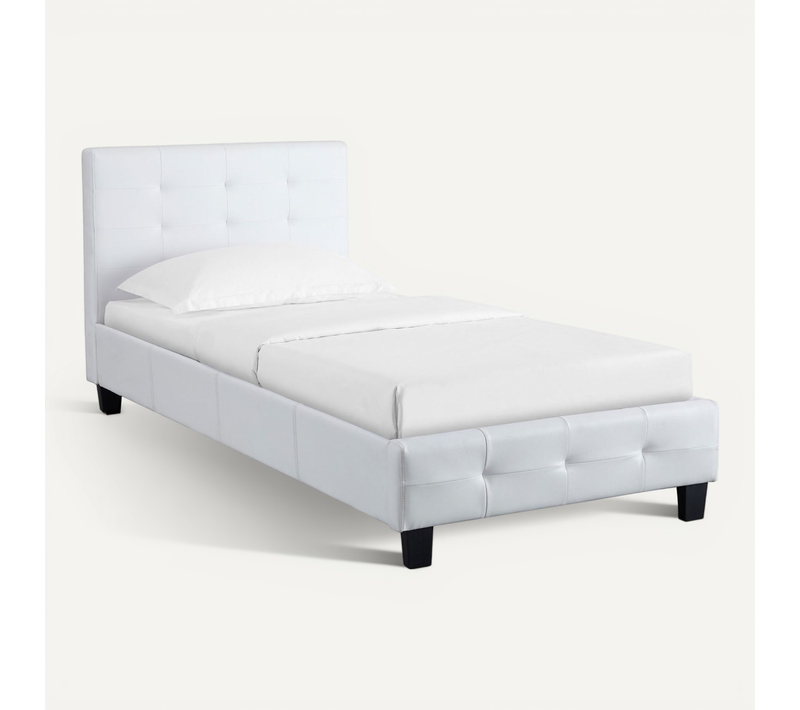 Lit Simple Reve, 90 X 190 Cm, Capitonné Avec Sommier, Revêtement Synthétique Blanc