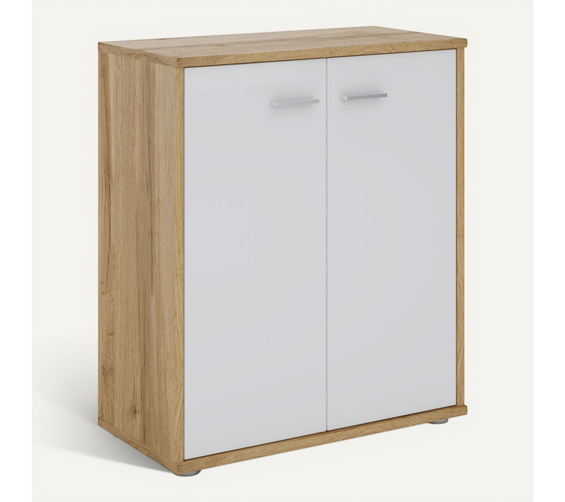 Buffet Firmin, En Mélaminé Décor Chêne Sauvage Et Blanc Mat