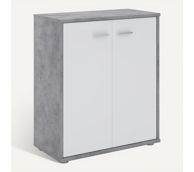 Buffet Firmin, En Mélaminé Décor Béton Et Blanc Mat