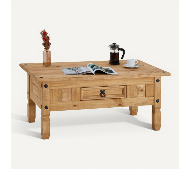 Table Basse En Pin Esteban Style Mexicain, Avec 1 Tiroir