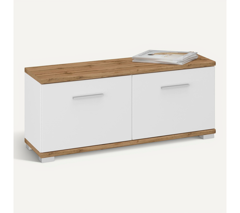 Banc Rangement à Chaussures Viella En Mélaminé Couleur Chêne Wotan Et Blanc