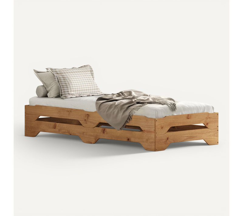 Lot De 2 Lits Superposables Ronny En Bois Massif 90 X 200 Cm - Coloris Chêne