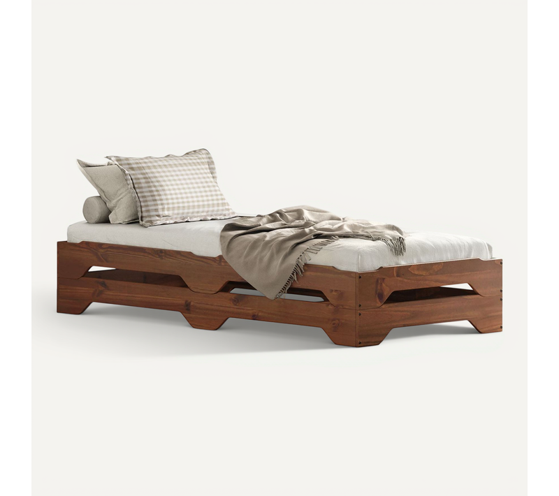 Lot De 2 Lits Superposables Ronny En Bois Massif 90 X 200 Cm - Brun Foncé