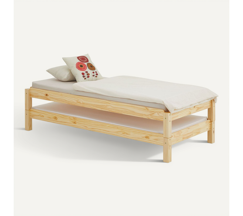 Lot De 2 Lits Superposables 90x190 Cm Rino En Pin Massif, Vernis Naturel
