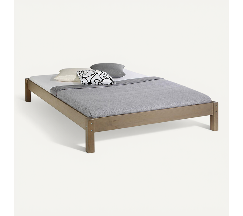 Lit Futon Taifun, En Pin Massif, 140 X 190 Cm, Lasuré Taupe