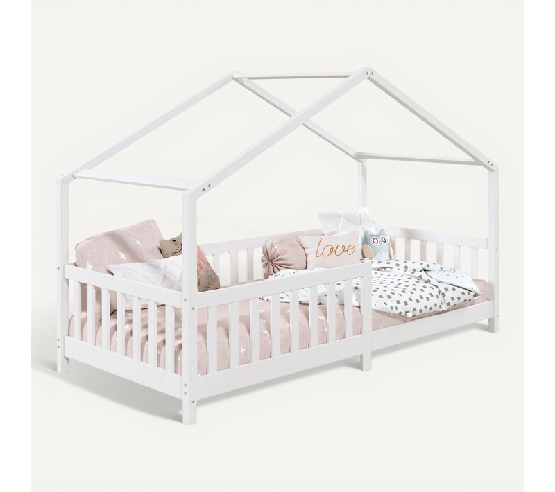 Lit Cabane Lisan 90 X 190 Cm, En Pin Massif Lasuré Blanc