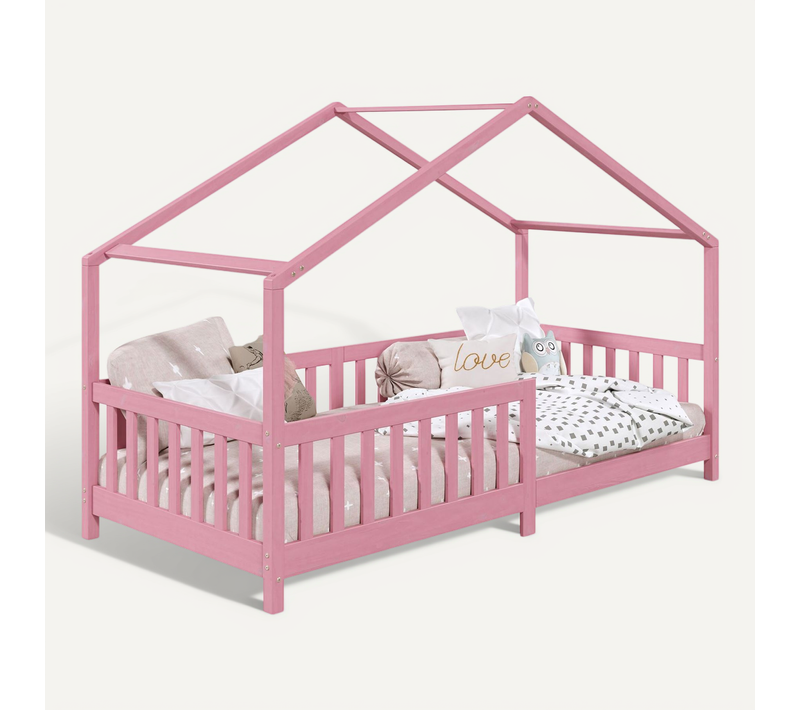 Lit Cabane Lisan 90 X 190 Cm, En Pin Massif Lasuré Rose