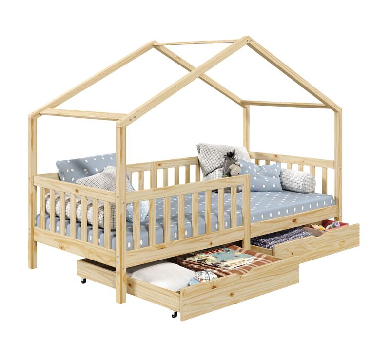 Lit Cabane Elea Avec Tiroirs, 90 X 200 Cm En Pin Massif Naturel