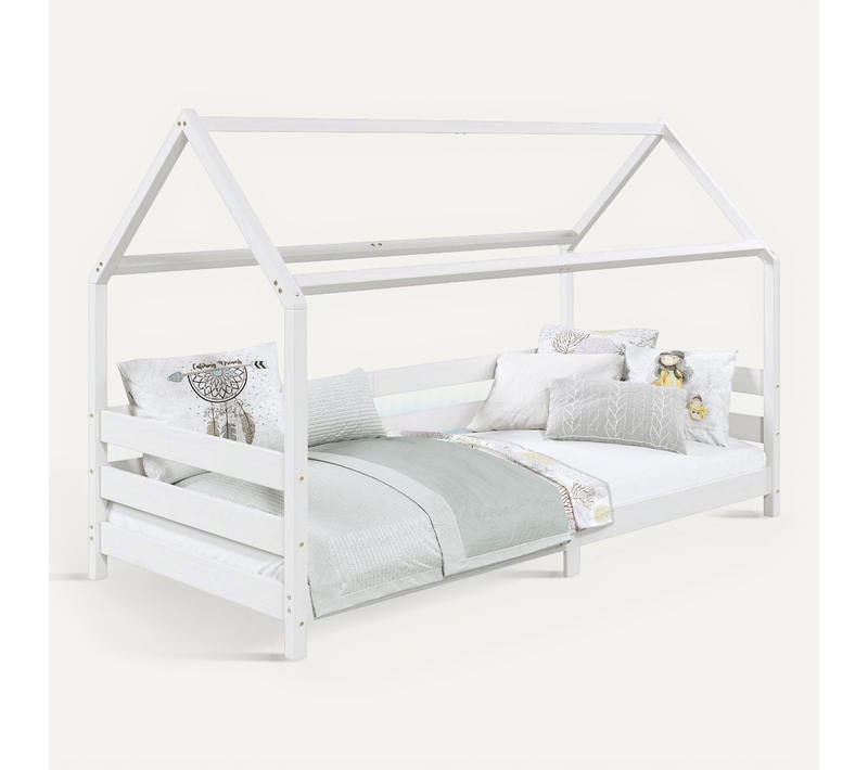 Lit Cabane Fina 90 X 190 Cm, En Pin Massif Lasuré Blanc