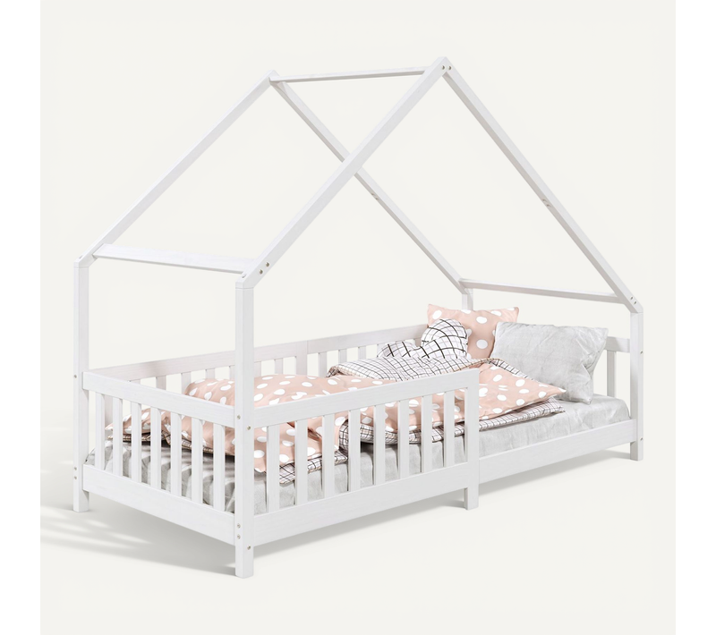 Lit Cabane Asymétrique Cora 90 X 190 Cm En Pin Massif Lasuré Blanc