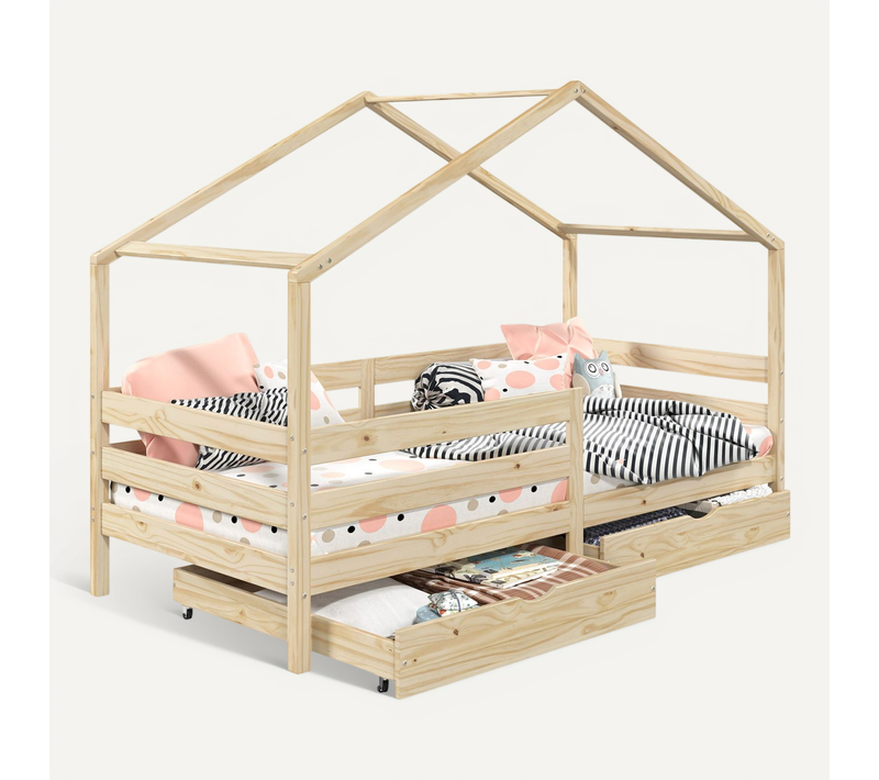 Lit Cabane Ena Avec Tiroirs, 90 X 190 Cm En Pin Massif Naturel