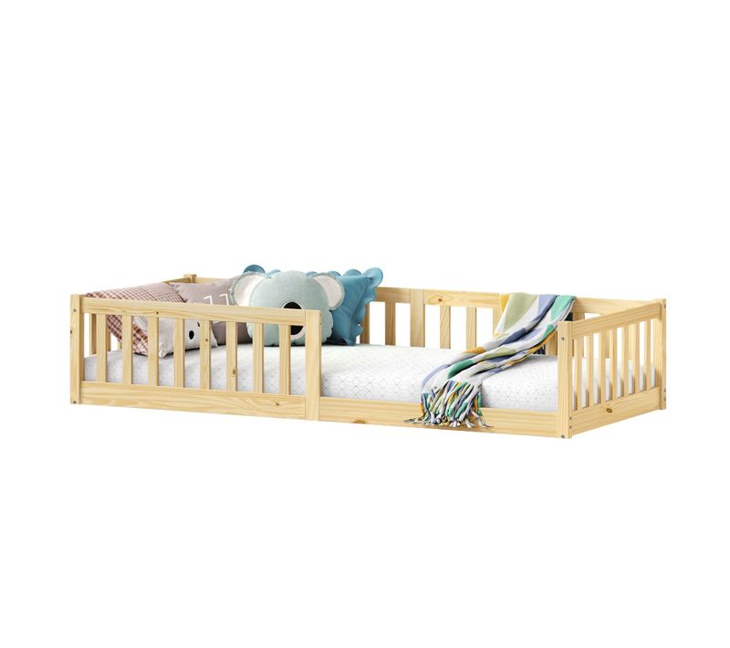 Lit Enfant Gustavo Avec Sommier Type Montessori 90x190 Cm En Bois Massif - Naturel