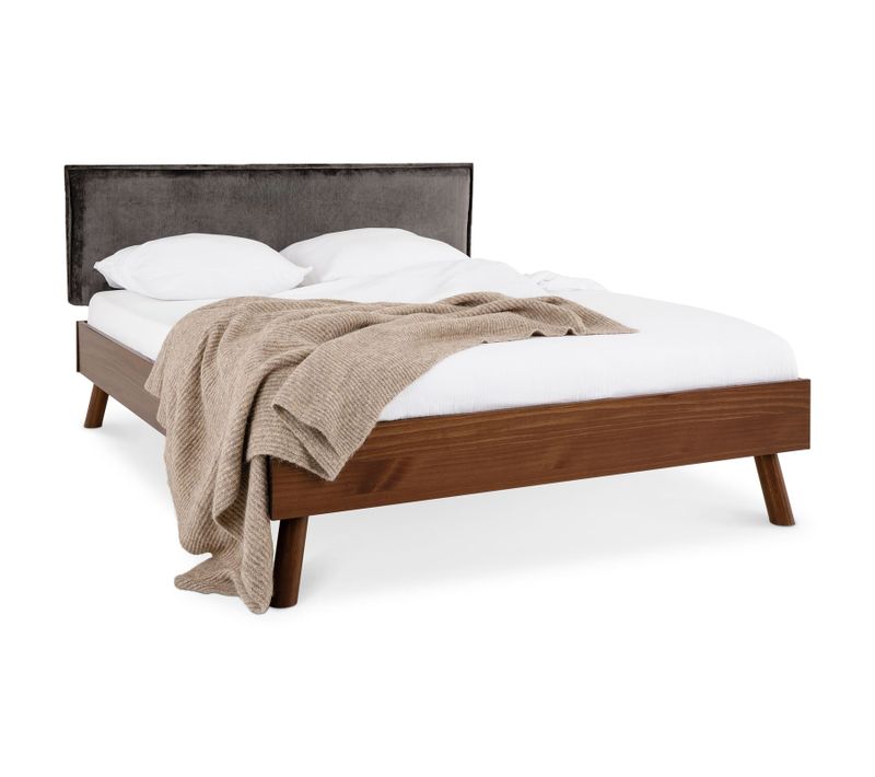 Ensemble Lit Futon Avec Tête De Lit Karri 140 X 200 Cm - Gris Foncé Et Châtaignier