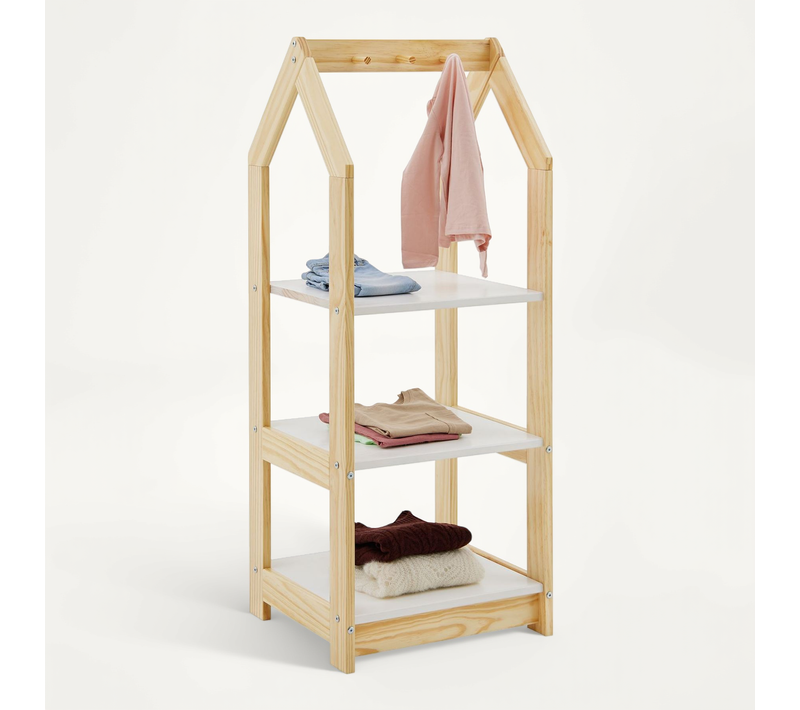 étagère à Vêtements Enfant Sally En Pin Massif - Coloris Naturel Et Blanc