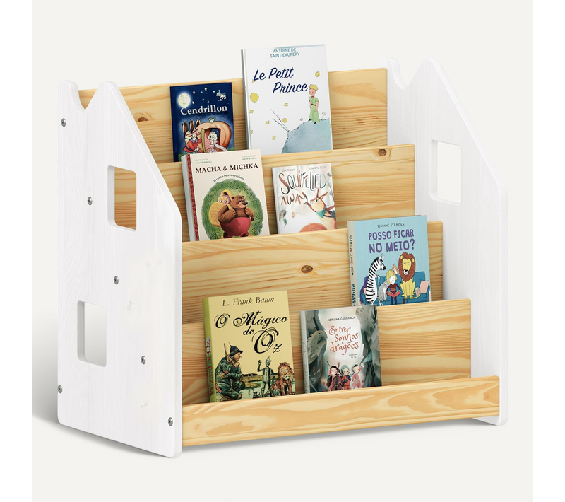 Bibliothèque Enfant Bruno En Pin Massif Laqué Blanc/naturel