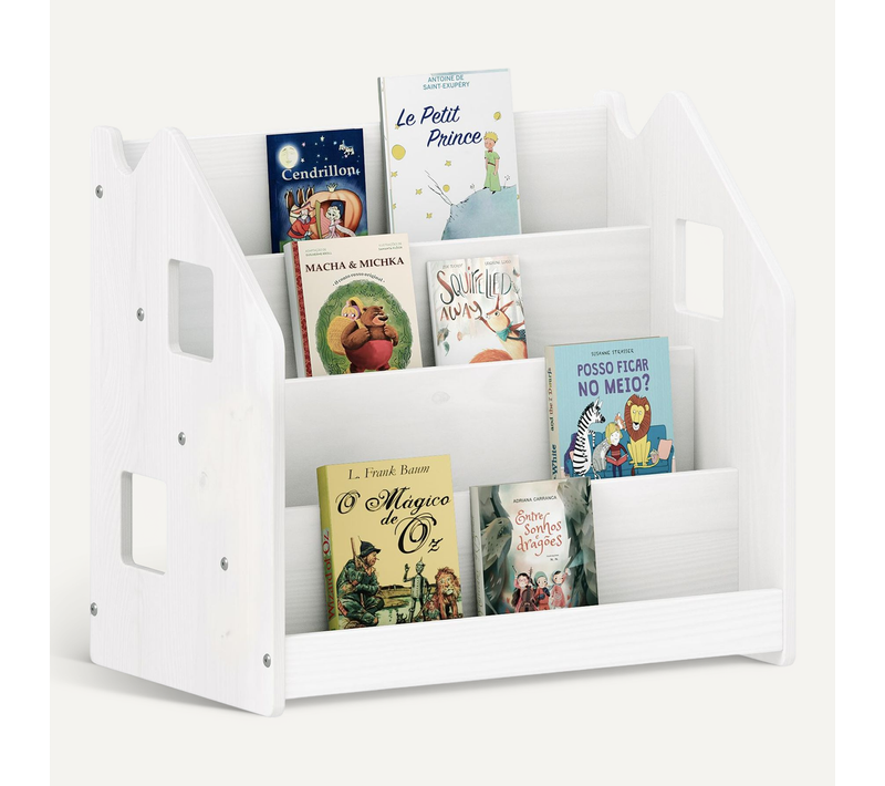 Bibliothèque Enfant Bruno En Pin Massif Laqué Blanc