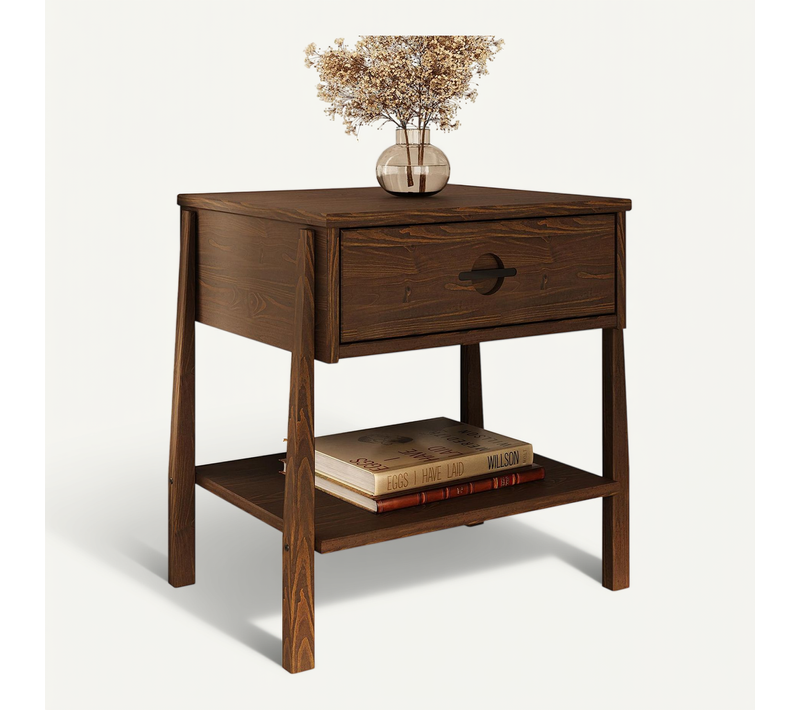 Table De Chevet Adamo H 49 Cm Avec Tiroir En Bois Massif - Coloris Noyer
