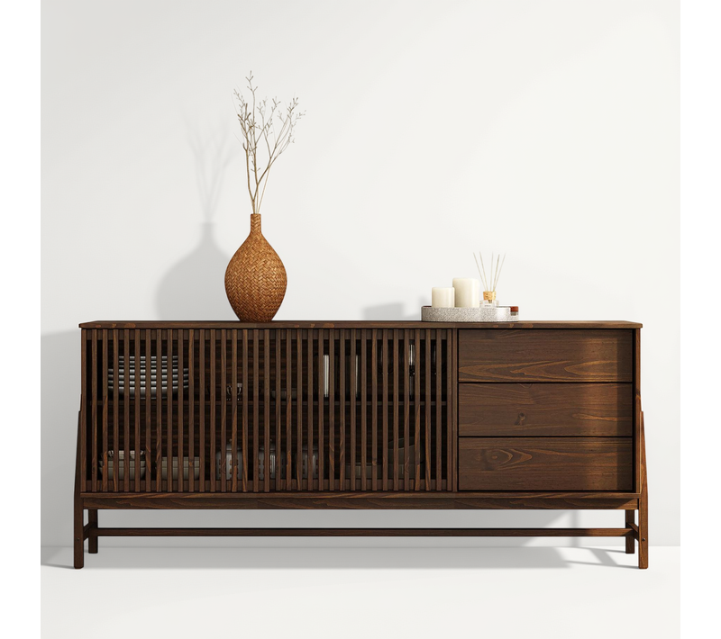 Buffet Adamo 2 Portes, 3 Tiroirs En Bois Massif - Coloris Noyer