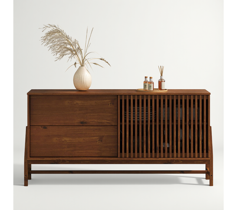 Buffet Adamo 1 Porte, 2 Tiroirs En Bois Massif - Coloris Châtaignier