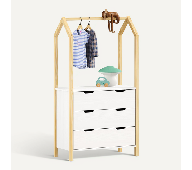 Commode Enfant Amira H 152 Cm En Bois - Coloris Naturel Et Blanc