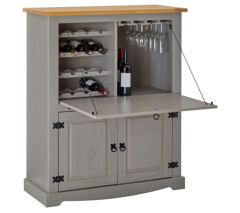 Meuble Bar à Vin En Pin Tequila Style Mexicain, Lasuré Gris Et Brun