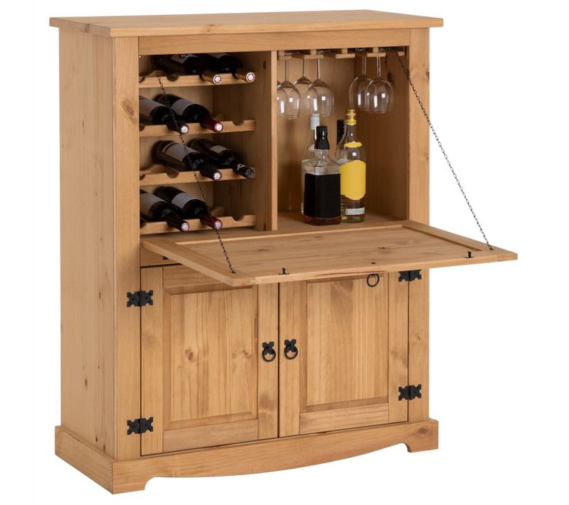 Meuble Bar à Vin En Pin Tequila Style Mexicain, Finition Teintée/cirée