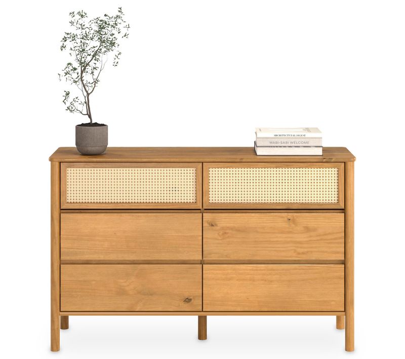 Commode Cefira Avec 6 Tiroirs En Bois Massif - Coloris Chêne