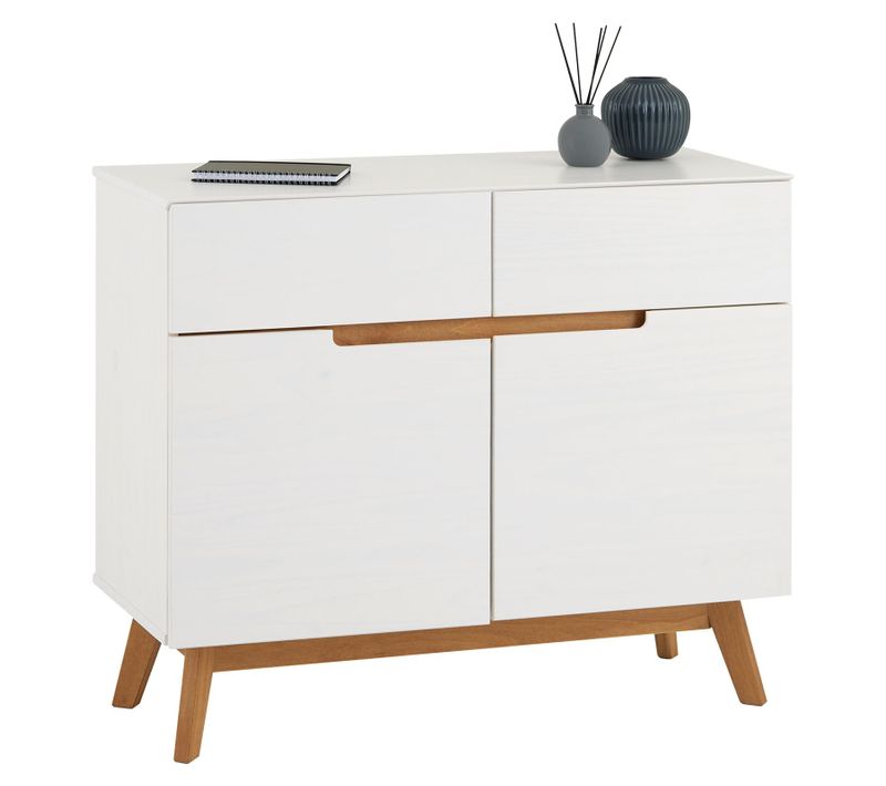 Buffet Tibor, 2 Tiroirs Et 2 Portes, Lasuré Blanc