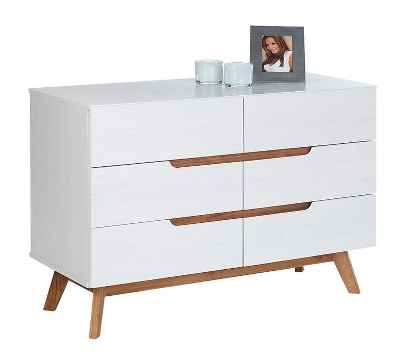 Commode Tibor, 6 Tiroirs, Lasuré Blanc