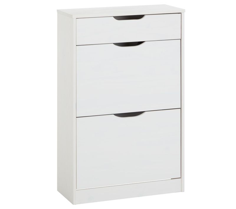 Meuble à Chaussures Basil, Avec 2 Abattants Et 1 Tiroir, En Pin Massif Lasuré Blanc