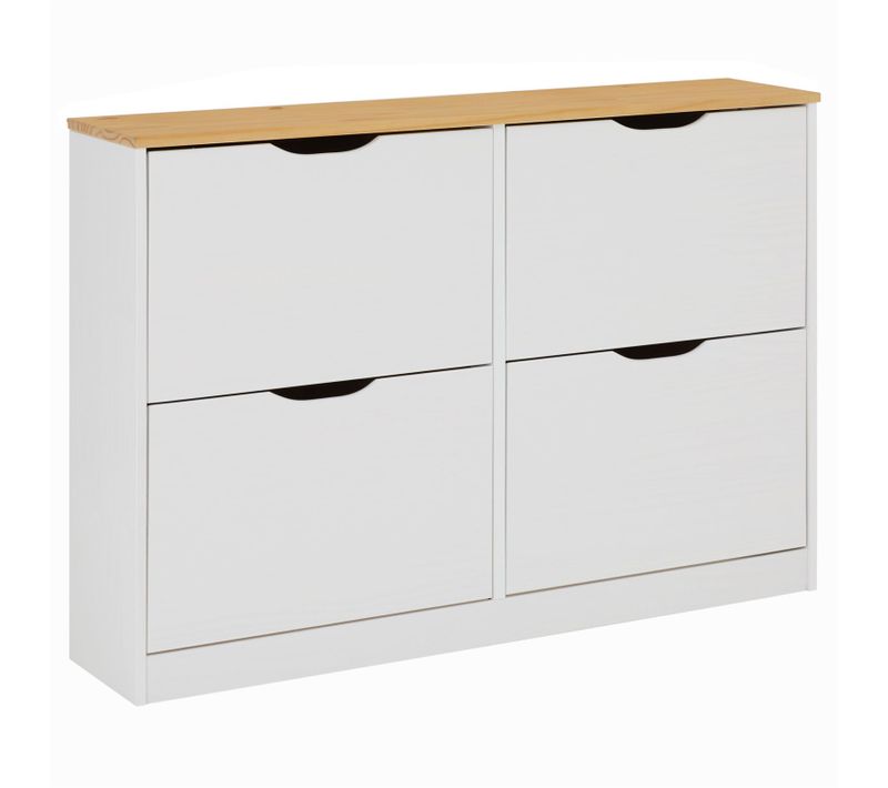 Meuble à Chaussures En Pin Basil, 2x2 Abattants, Lasuré Blanc Et Brun