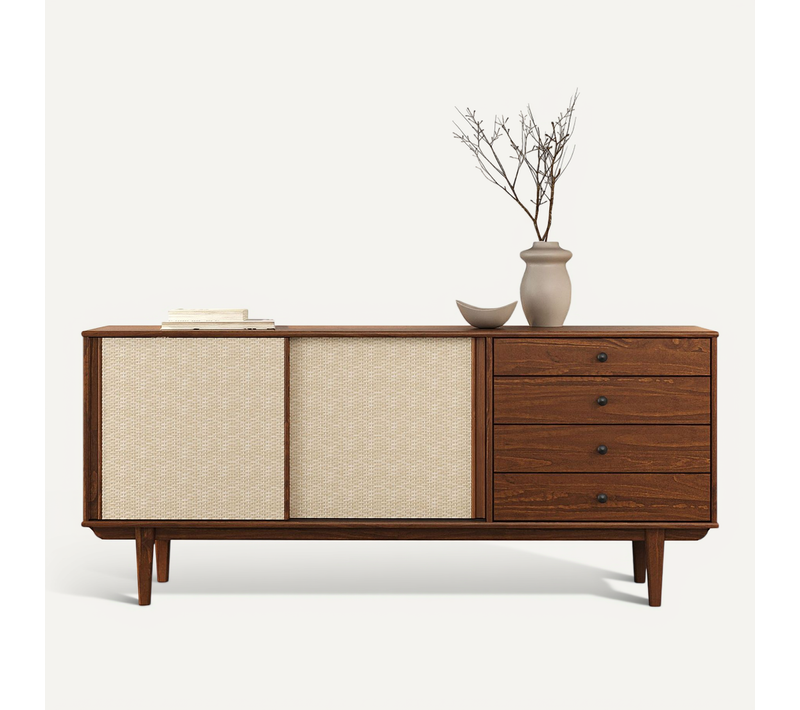 Buffet Simona L 175 Cm En Bois Massif - Coloris Châtaignier