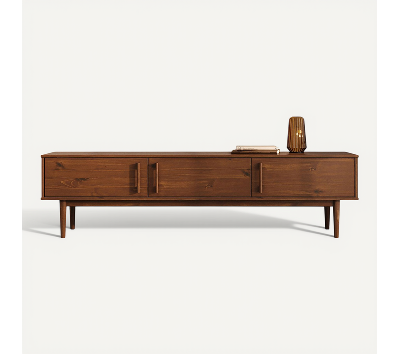 Meuble TV Tecca L 180 Cm 3 Portes En Bois Massif - Coloris Châtaignier