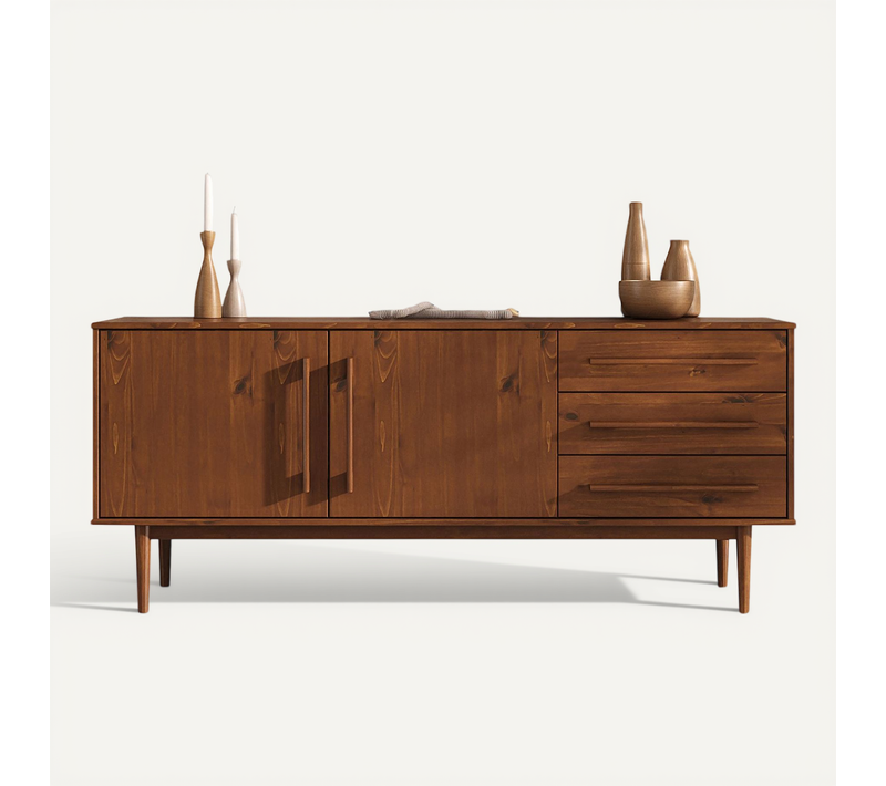 Buffet Tecca L 170 Cm 2 Portes 3 Tiroirs En Bois Massif - Coloris Châtaignier