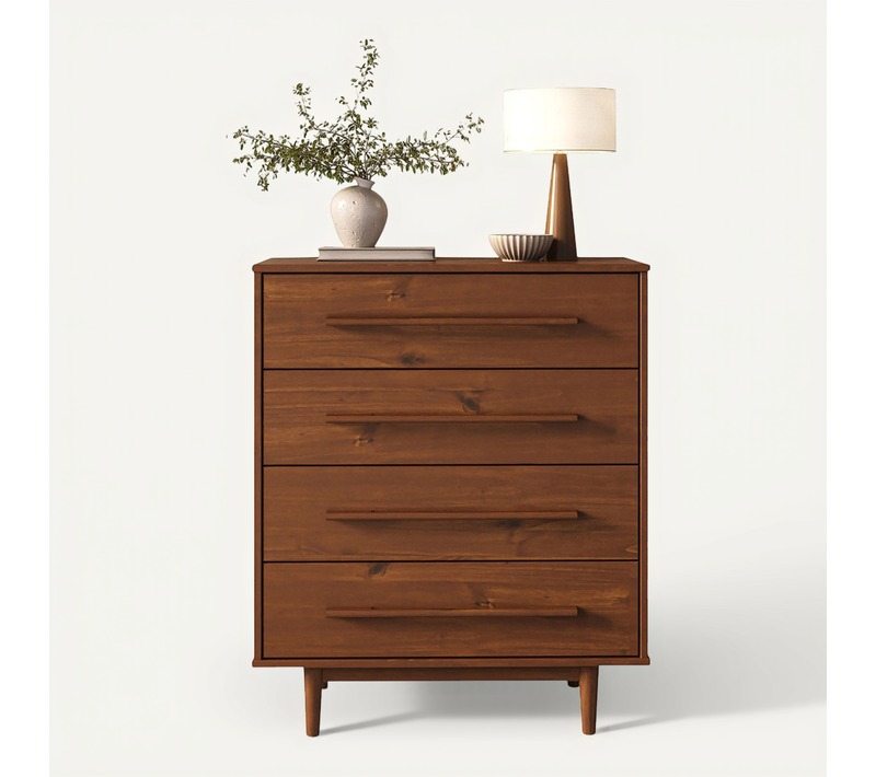 Commode Tecca L 80 Cm 4 Tiroirs En Bois Massif - Coloris Châtaignier