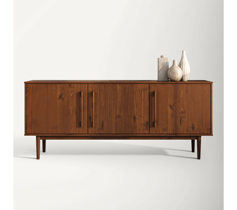 Buffet Tecca L 145 Cm 2 Portes 3 Tiroirs En Bois Massif - Coloris Châtaignier