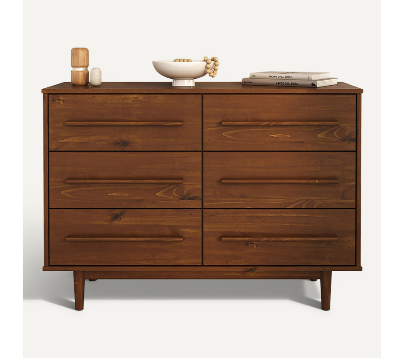 Commode Tecca L 111 Cm 6 Tiroirs En Bois Massif - Coloris Châtaignier