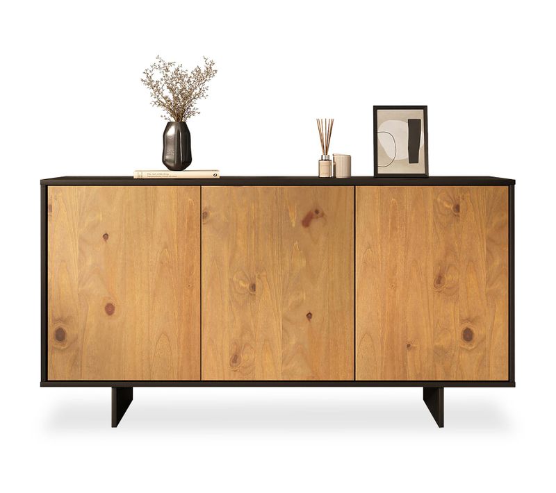 Buffet Arto L 137 Cm 3 Portes En Bois Massif - Noir Et Chêne