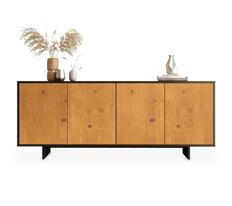 Buffet Arto L 180 Cm 4 Portes En Bois Massif - Noir Et Chêne
