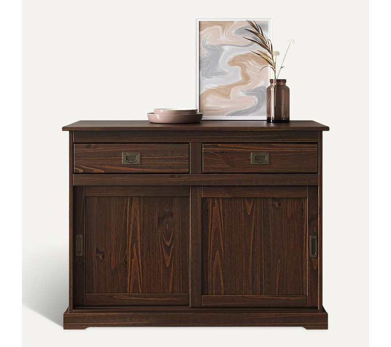 Buffet Savona En Pin Massif, 2 Tiroirs Et 2 Portes - Coloris Noyer