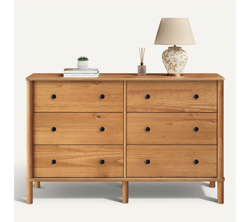 Commode Apoana L 132 Cm 6 Tiroirs En Bois Massif - Coloris Chêne